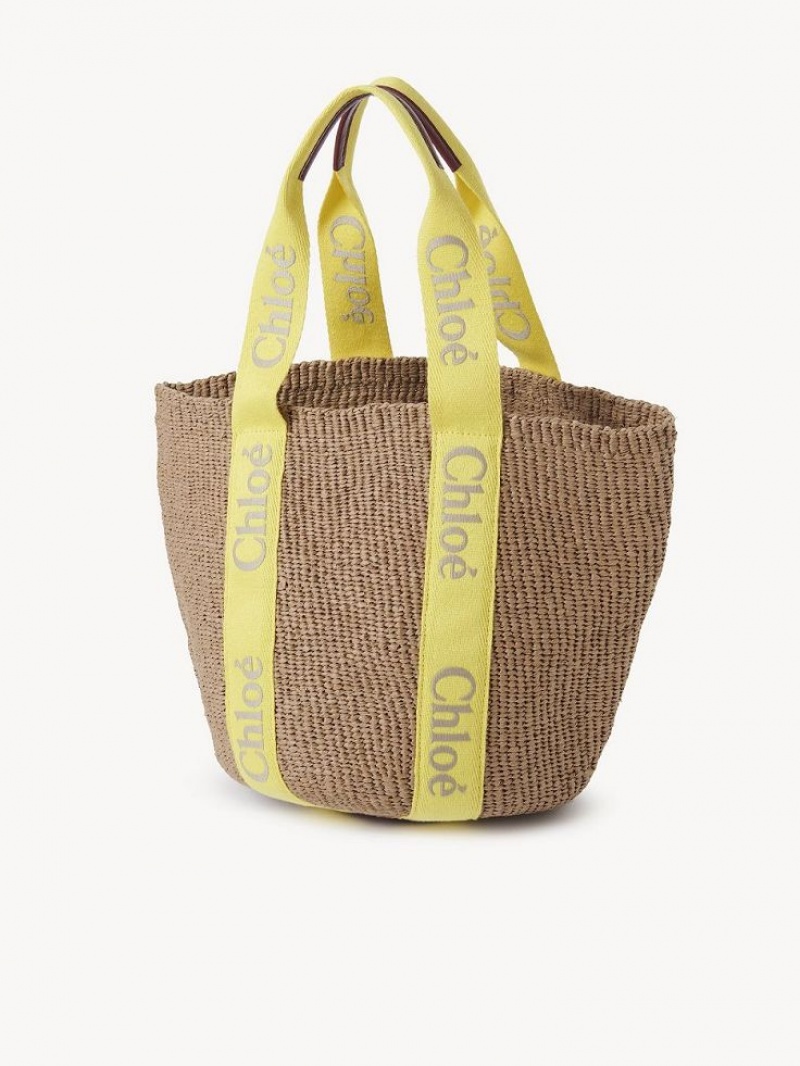 YELLOW - BEIGE 1 Chloe Large Woody Basket Tote Bags | CHE-SR13330